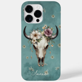 Boho Chic Watercolor Aquamarine Blütenkuh Skull Case-Mate iPhone 14 Pro Max Hülle