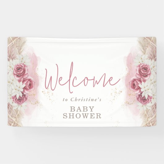 Boho Chic Watercolor Bloral Baby Dusche Willkommen Banner (Horizontal)