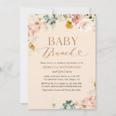 Boho Chic Watercolor Blume Beige Baby Brunch Einladung (Vorderseite)
