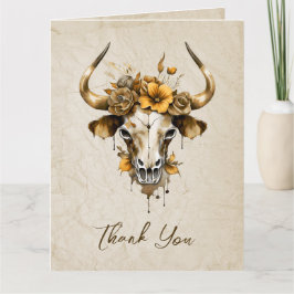 Boho Chic Watercolor Blumenkuh Skull Hochzeit Dankeskarte
