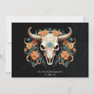 Boho Chic Watercolor Blumenkuh Skull Hochzeit Einladung