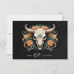 Boho Chic Watercolor Blumenkuh Skull Hochzeit RSVP Karte