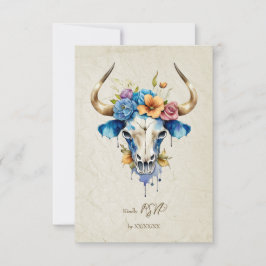 Boho Chic Watercolor Blumenkuh Skull Hochzeit RSVP Karte
