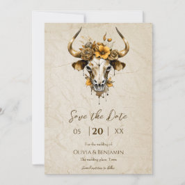 Boho Chic Watercolor Blumenkuh Skull Hochzeit Save The Date