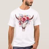 Boho Chic Watercolor Blumenkuh Skull T - Shirt (Vorderseite)
