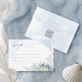 Boho Chic Watercolor Coral Beach Wedding QR Code RSVP Karte