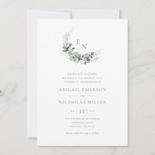 Boho Chic Watercolor Eucalyptus Wedding Einladung (Vorderseite)