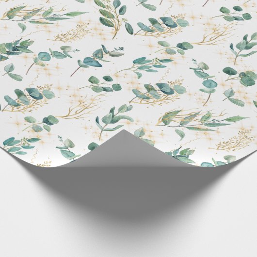 Boho Chic Watercolor Eukalyptus Glitzern Geschenkpapier (Ecke)