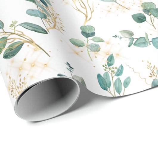 Boho Chic Watercolor Eukalyptus Glitzern Geschenkpapier (Rolleneckpunkt)
