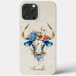 Boho Chic Watercolor Floral Cow Skull Case-Mate iPhone Hülle