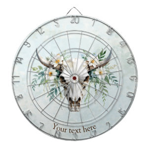 Boho Chic Watercolor Floral Cow Skull Dartscheibe