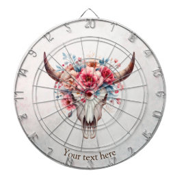 Boho Chic Watercolor Floral Cow Skull Dartscheibe