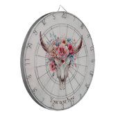 Boho Chic Watercolor Floral Cow Skull Dartscheibe (Vorderseite Links)