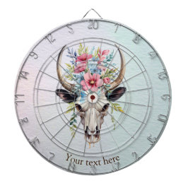 Boho Chic Watercolor Floral Cow Skull Dartscheibe