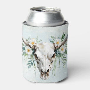 Boho Chic Watercolor Floral Cow Skull Dosenkühler