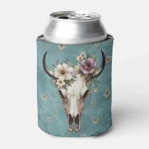 Boho Chic Watercolor Floral Cow Skull Dosenkühler