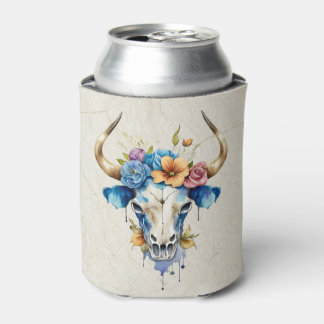 Boho Chic Watercolor Floral Cow Skull Dosenkühler