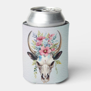 Boho Chic Watercolor Floral Cow Skull Dosenkühler
