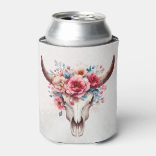 Boho Chic Watercolor Floral Cow Skull Dosenkühler