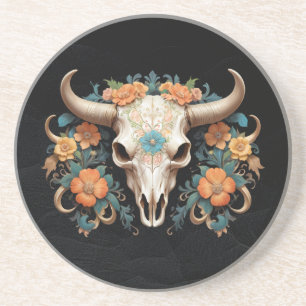 Boho Chic Watercolor Floral Cow Skull Getränkeuntersetzer