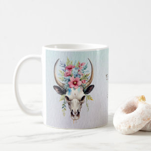 Boho Chic Watercolor Floral Cow Skull Kaffeetasse