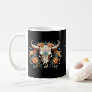 Boho Chic Watercolor Floral Cow Skull Kaffeetasse