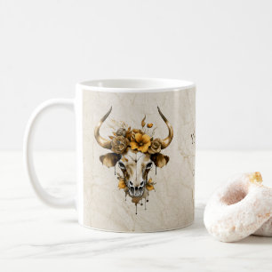 Boho Chic Watercolor Floral Cow Skull Kaffeetasse