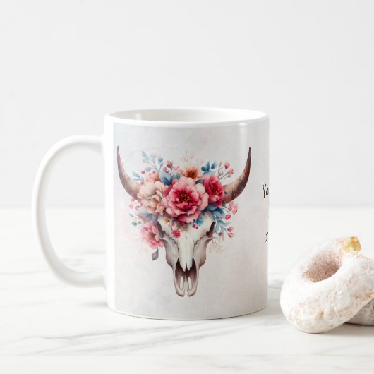 Boho Chic Watercolor Floral Cow Skull Kaffeetasse (Mit Donut)