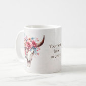 Boho Chic Watercolor Floral Cow Skull Kaffeetasse (Vorderseite Links)