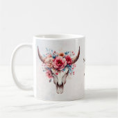 Boho Chic Watercolor Floral Cow Skull Kaffeetasse (Links)