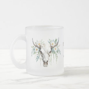 Boho Chic Watercolor Floral Cow Skull Mattglastasse