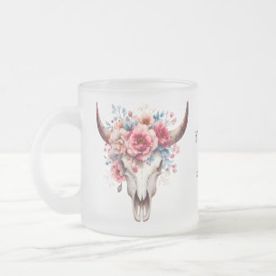Boho Chic Watercolor Floral Cow Skull Mattglastasse