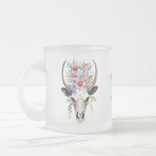 Boho Chic Watercolor Floral Cow Skull Mattglastasse