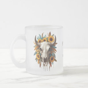 Boho Chic Watercolor Floral Cow Skull Mattglastasse