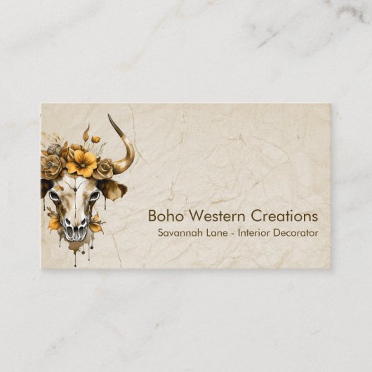 Boho Chic Watercolor Floral Cow Skull Visitenkarte (Vorderseite)