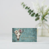 Boho Chic Watercolor Floral Cow Skull Visitenkarte (Stehend Vorderseite)