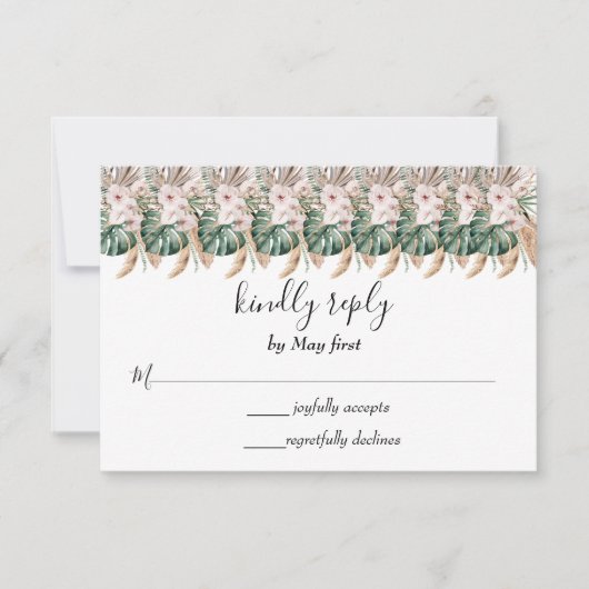 Boho Chic Watercolor Floral Wedding RSVP Karte (Vorderseite)
