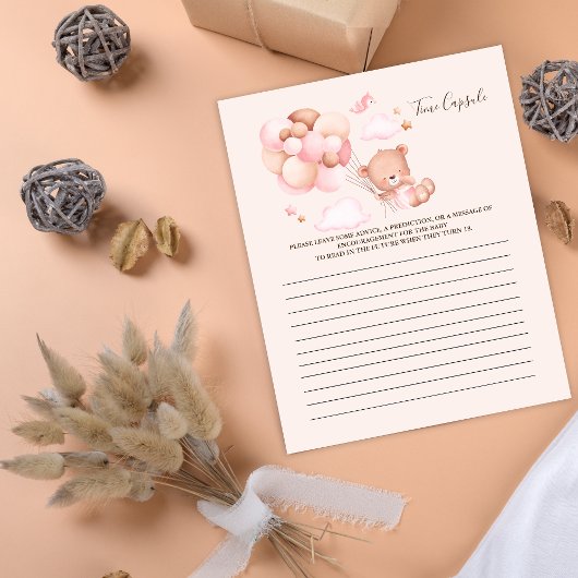 Boho Chic Watercolor Girl Teddy Bear mit Balloons