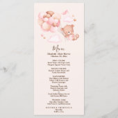 Boho Chic Watercolor Girl Teddy Bear mit Balloons Menükarte (Rückseite)