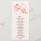 Boho Chic Watercolor Girl Teddy Bear mit Balloons Menükarte (Vorderseite)