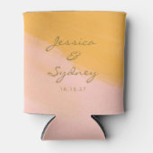 Boho Chic Watercolor Pink und Gelb Name Hochzeit Dosenkühler (Vorderseite)