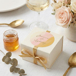 Boho Chic Watercolor Pink und Gelb Name Hochzeit Runder Aufkleber