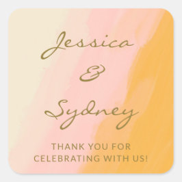 Boho Chic Watercolor Pink Yellow Wedding Vielen Da Quadratischer Aufkleber