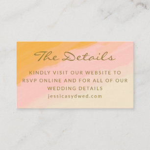 Boho Chic Watercolor Pink Yellow Wedding Website Begleitkarte