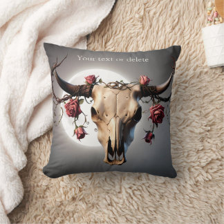 Boho Chic Watercolor Romantischer Blumenkuh Skull Kissen