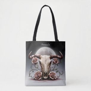 Boho Chic Watercolor Romantischer Blumenkuh Skull Tasche