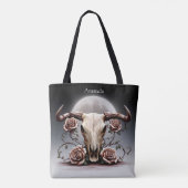 Boho Chic Watercolor Romantischer Blumenkuh Skull Tasche (Rückseite)