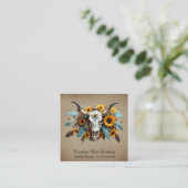 Boho Chic Watercolor Sonnenblumen Feder Kuh Skull Quadratische Visitenkarte (Stehend Vorderseite)