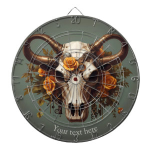 Boho Chic Watercolor Steampunk Floral Cow Skull Dartscheibe