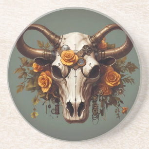 Boho Chic Watercolor Steampunk Floral Cow Skull Getränkeuntersetzer